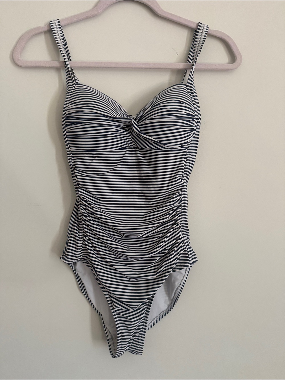 Girls Navy and White Striped One-Piece Swimsuit with Twist Front